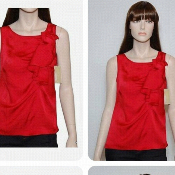 NWOT Michael Kors Side Ruffle Top Blouse Tunic Tank Shirt Red | Luxury Silk Fabr - Picture 1 of 7